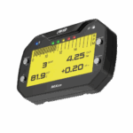 Digital racing dashboard display showing gear, RPM, oil pressure, and temperature readings for motorsport performance monitoring.