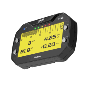 Digital racing dashboard display showing gear, RPM, oil pressure, and temperature readings for motorsport performance monitoring.