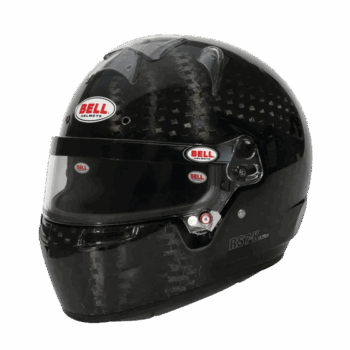 Bell racing helmet with carbon fibre finish, designed for motorsport safety and performance, ideal for professional and amateur racing enthusiasts.