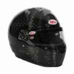 High-performance Bell racing helmet with carbon fibre finish, designed for motorsport safety and style, ideal for racewear enthusiasts and professional drivers.