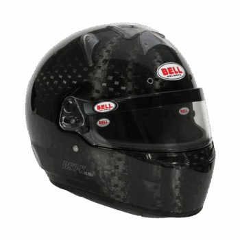 High-performance Bell racing helmet with carbon fibre finish, designed for motorsport safety and style, ideal for racewear enthusiasts and professional drivers.