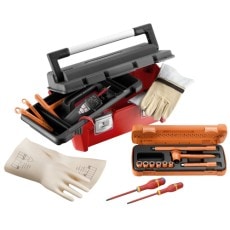 Complete set of racewear maintenance tools including gloves, brushes, screwdrivers, and cleaning supplies for Grand Prix Racewear.