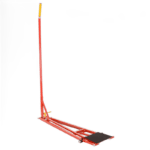 Red quick lift jack with safety lock for track saloon cars, used in motorsport racing.