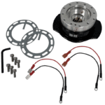 Grand Prix Racewear B-G Racing quick release steering wheel system with mounting hardware and wiring for racing cars.
