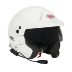 Bell MAG-10 Sport Rally Helmet in white with black visor and communication system for motorsport safety.
