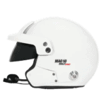 White Grand Prix Racewear MAG-10 Sport Rally Helmet with visor and communication system for motorsport safety.