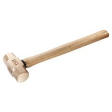 Wooden mallet used for construction, carpentry, or crafts, featuring a light wood handle and a rounded head for striking and shaping materials.