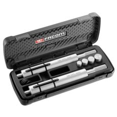 Precision torque wrench set in a black case, ideal for automotive and mechanical work, featuring adjustable and fixed wrenches for accurate tightening.