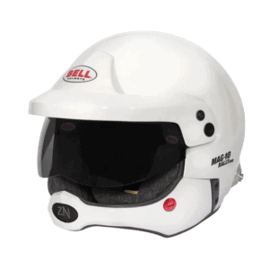 Bell MAG-10 PRO Rally Helmet in white with black visor, designed for rally racing safety and performance.