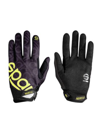 Sparco Meca 3 mechanics gloves in black and yellow with grip details, suitable for racing and automotive work.