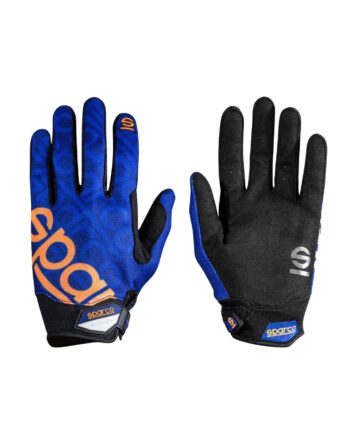 Sparco Meca 3 mechanics gloves in navy blue and fluro orange with black palms, designed for racing and automotive work.