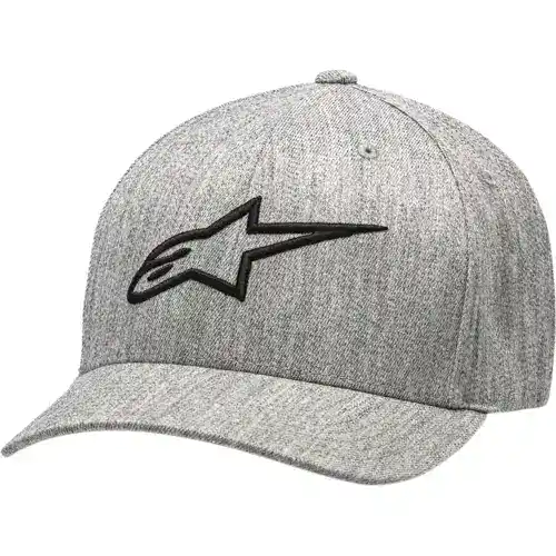 Grey Alpinestars Curve Hat with black embroidered logo, casual racing style accessory.