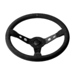 Grand Prix Racewear Momo Model 07 Steering Wheel Black Edition with black microfibre grip, 350mm diameter, for racing cars.