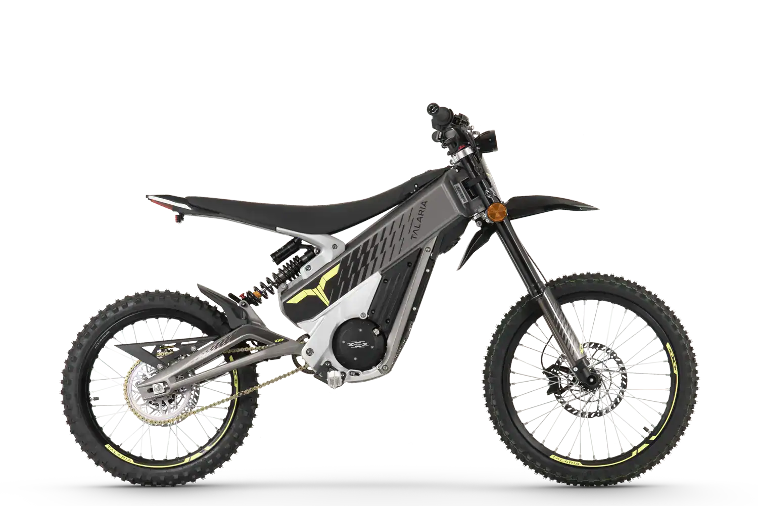 Electric mountain bike with a sleek black and yellow design, suitable for off-road riding and outdoor adventures.