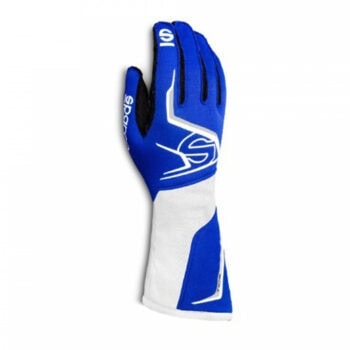 Sparco Tide Race Gloves in blue and white with black accents, designed for motorsport safety and grip.