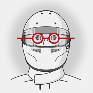 Illustration of a racing helmet with red glasses and a face mask, highlighting safety gear for motorsport.