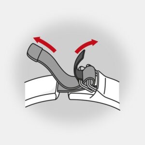 Illustration showing how to adjust a racing helmet's visor for optimal fit and safety.