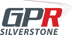 Grand Prix Racewear logo featuring bold GPR Silverstone branding with dynamic racing stripes, highlighting high-quality motorsport apparel and accessories.