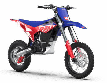 RFN Warrior SX-E8 Kids Electric Bike in blue and red with off-road tyres and modern design.