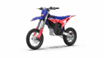 RFN Warrior SX-E8 Kids Electric Bike in blue and red with off-road tyres and sturdy frame.