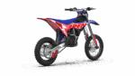 Grand Prix Racewear off-road dirt bike with red, blue, and white design, suitable for young riders, featuring rugged tires and a lightweight frame.