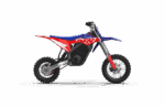 Grand Prix Racewear RFN Warrior SX-E5 Kids Electric Bike with red, blue, and black design for young riders.