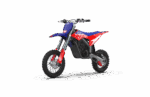 Grand Prix Racewear RFN Warrior SX-E5 Kids Electric Bike in blue and red with off-road tyres.