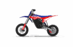 RFN Warrior SX-E5 Kids Electric Bike with red, blue, and black design, suitable for young riders, featuring a sturdy frame and off-road tires.