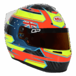 High-performance racing helmet with vibrant yellow, blue, red, and black design, featuring Australian flag and Bell helmet branding, ideal for motorsport enthusiasts and professional drivers.