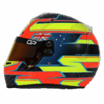 A helmet with a vibrant, multicoloured design featuring Australian flag elements, ideal for motorsport racing.