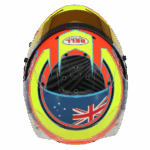 A high-visibility racing helmet featuring Australian and UK flags, designed for motorsport safety and performance. Perfect for professional and amateur racers seeking premium Grand Prix racewear.
