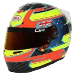 High-visibility racing helmet with Australian flag design, featuring Bell Helmets branding and aerodynamic visor for motorsport safety and performance.