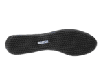 Close-up of a black Sparco racing shoe sole with detailed tread pattern for motorsport performance.