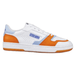 Sparco racing shoe with white, orange, and light blue design, ideal for motorsport enthusiasts and racewear fans.
