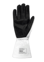 Black and white racing glove from Grand Prix Racewear, designed for motorsport safety and performance.