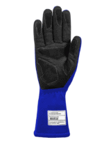 Black and blue Grand Prix Racewear racing glove designed for motorsport safety and grip.