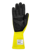 Black and yellow racing glove from Grand Prix Racewear, designed for motorsport safety and performance.