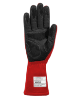 Black and red racing glove from Grand Prix Racewear, designed for motorsport safety and performance.