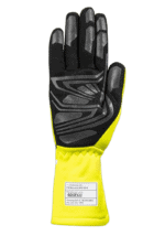High-performance racing glove from Grand Prix Racewear with black and yellow design, enhanced grip, and protective features for motorsport drivers.