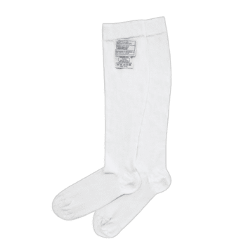White racing socks from Grand Prix Racewear, designed for motorsport enthusiasts and professionals.