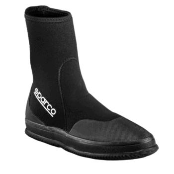 Black Grand Prix Racewear racing boot with Sparco logo, designed for motorsport safety and performance.