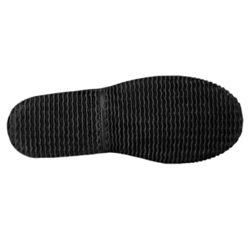 Close-up of a black racing shoe sole with textured grip pattern for motorsport safety and performance.