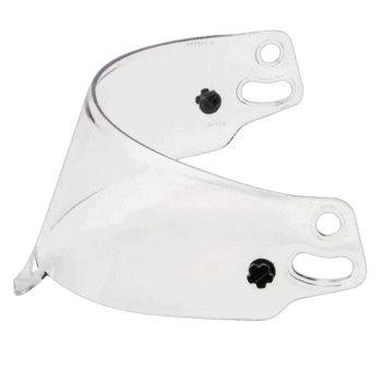 Clear racing helmet visor shields for Grand Prix racewear, designed for safety and visibility in motorsport events.