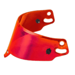 Red Grand Prix Racewear visor with black cloud logo, designed for motorsport safety and performance.