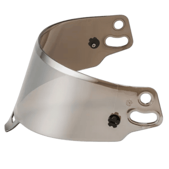 Grand Prix Racewear racing visor with reflective surface and adjustable mounting points for motorsport helmets.
