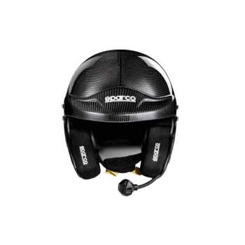 Carbon fibre racing helmet by Sparco, designed for motorsport safety and performance.