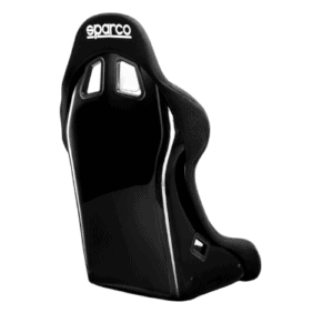 Black Sparco racing seat with high back and side support, designed for motorsport safety and comfort.