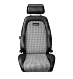 Sparco racing seat with black and grey checkered fabric and adjustable headrest, designed for motorsport safety and comfort.