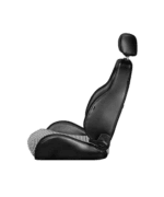 Black racing seat with headrest, designed for motorsport safety and comfort, suitable for race cars and karting.