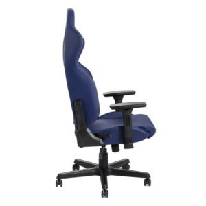 Blue ergonomic racing chair designed for comfort and support, ideal for gaming and office use, featuring adjustable armrests and high backrest.